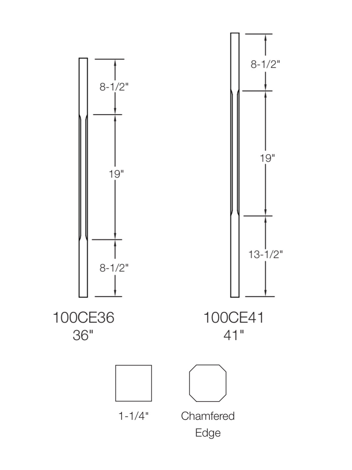 100CE Chamfered Edge Blank Baluster