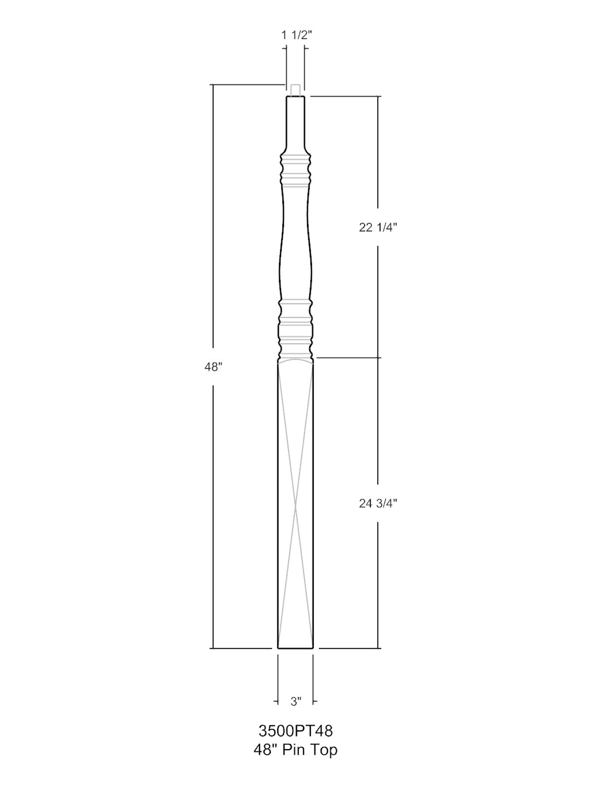 Hampton 3500PT Pin Top Newel Post (3")