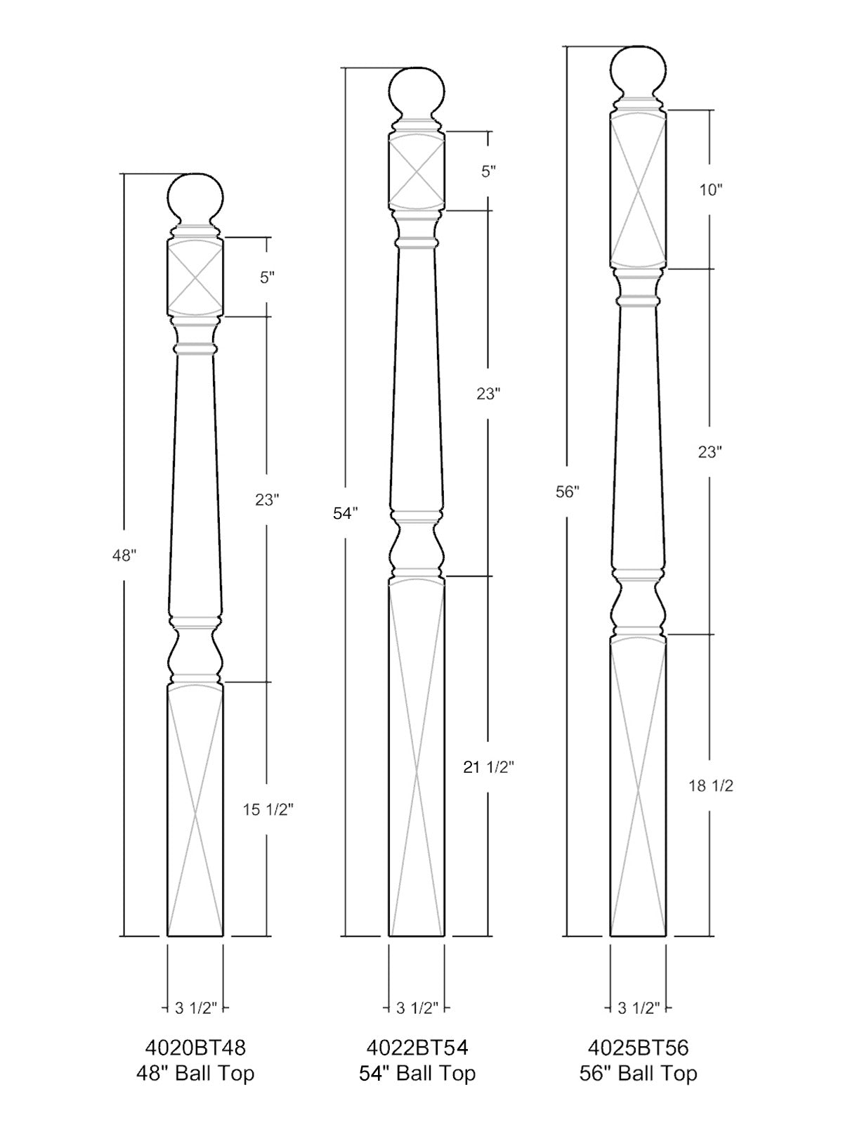 Colonial 4020BT Series Ball Top Newel Post (3-1/2")