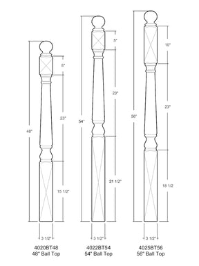 Colonial 4020BT Series Ball Top Newel Post (3-1/2")