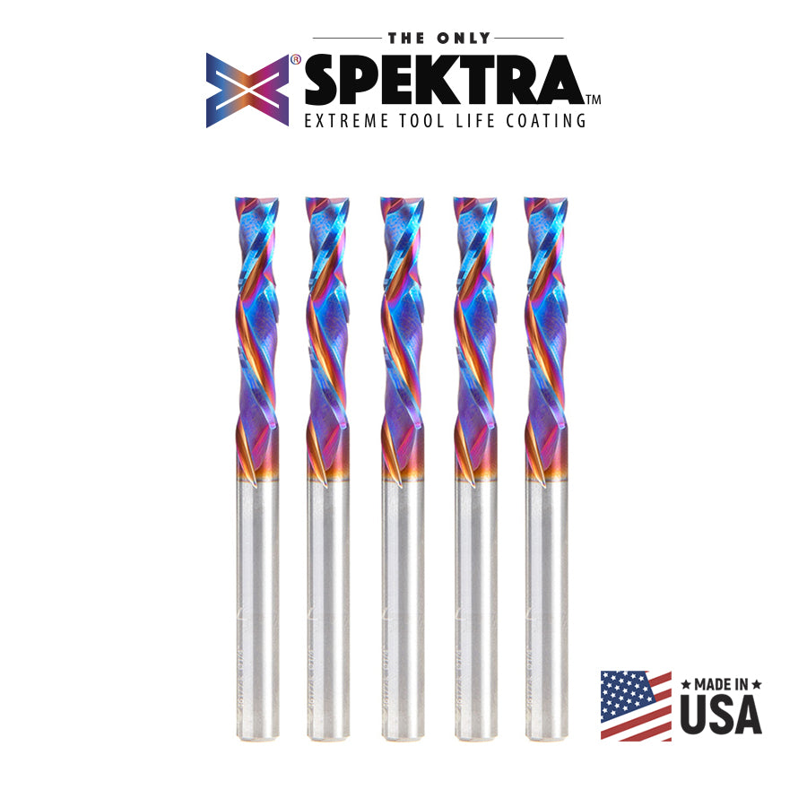 Amana Tool Solid Carbide Spektra™ Extreme Tool Life Coated Compression Spiral CNC Router Bits for MDF, Double Sided Laminate & Veneer Wood Composites