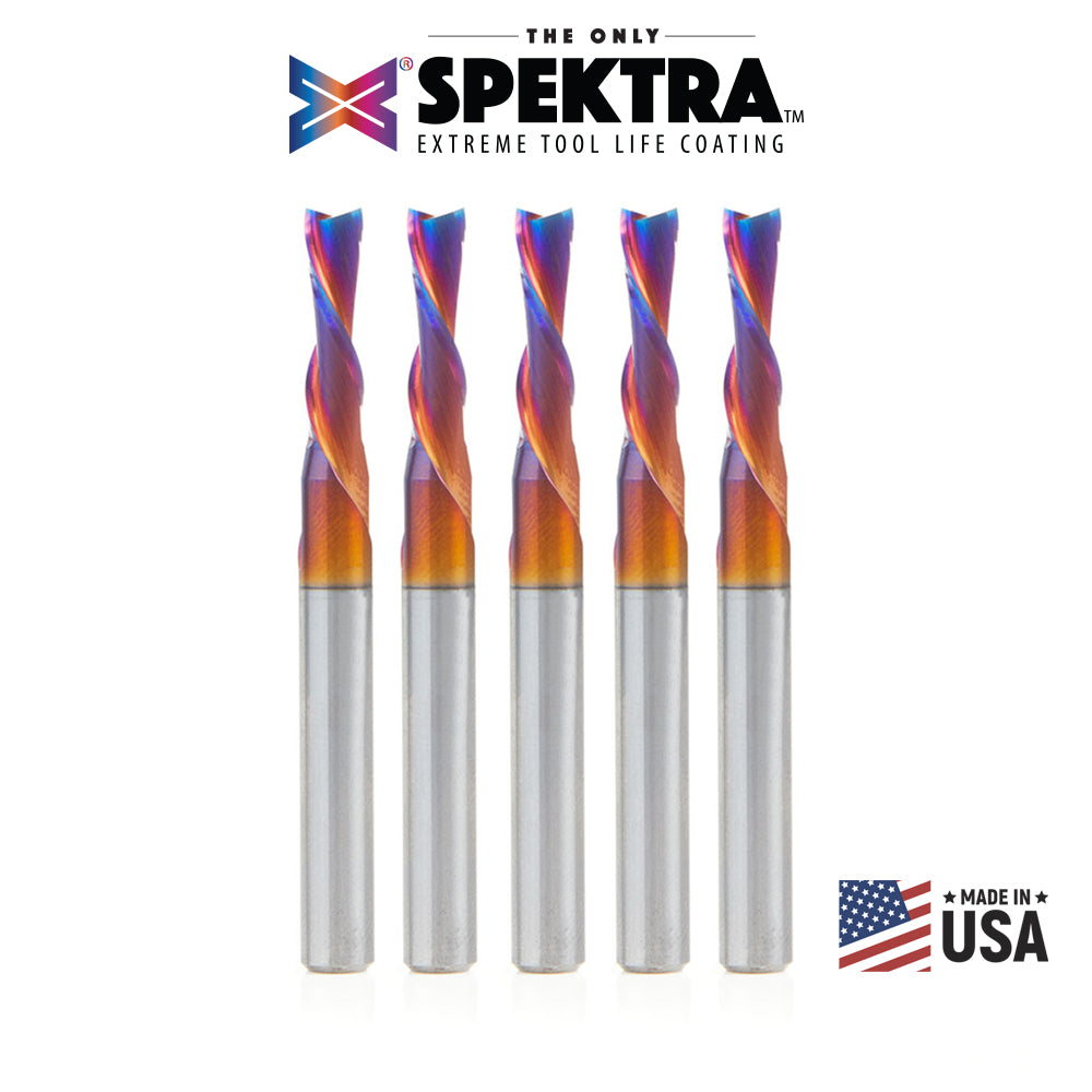 Amana Tool Solid Carbide Spektra™ Extreme Tool Life Coated Spiral 2-Flute Plunge CNC Router Bits