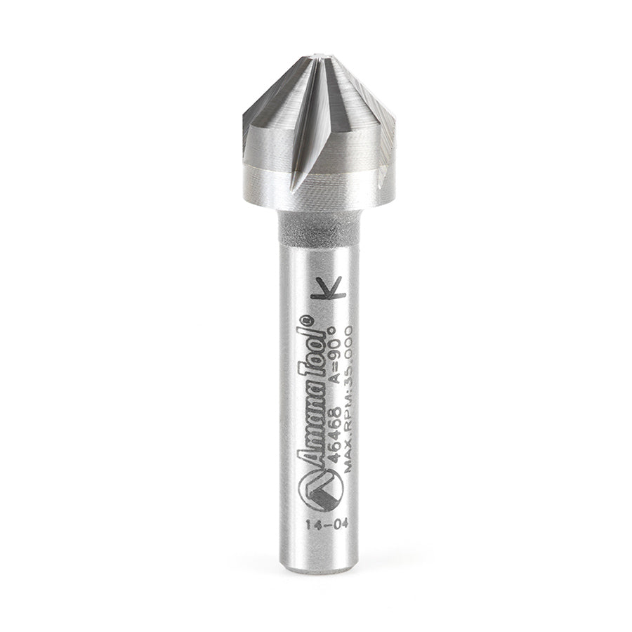 #option_46468 - CNC 90 Deg Angle x 1/2 Dia x 5mm x 1/4 Shank x 1-9/16 Inch Long 5 Flute Countersink and Chamfer Router Bit