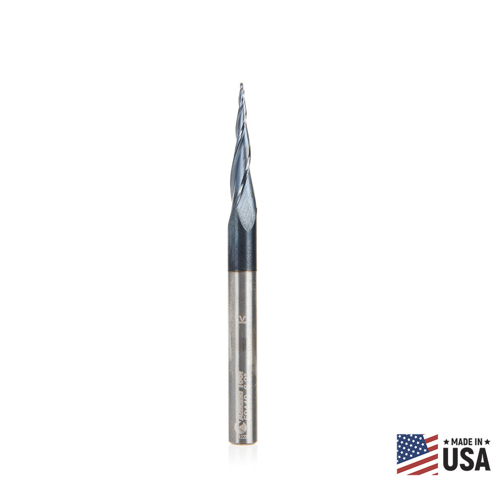 #option_59440 - 3-Flute x 6.2 Deg x 1/64 Radius 1/32 Dia x 1 x 1/4 Shank x 3 Inch Long Up-Cut Router Bit