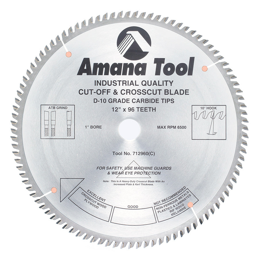 Amana Tool Plywood / Solid Wood / Chipboard Cutting Heavy Duty Cut-Off and Crosscut Saw Blades with Extra Thick Plates