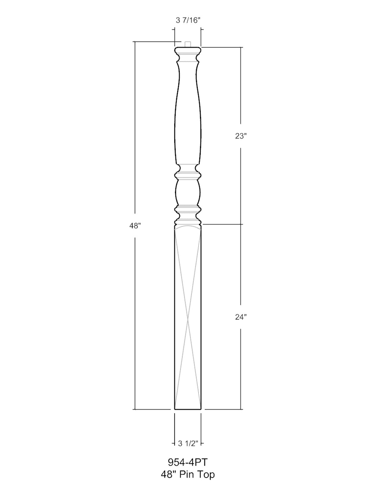 Bordeaux 954-4PT Pin Top Newel Post (3-1/2")