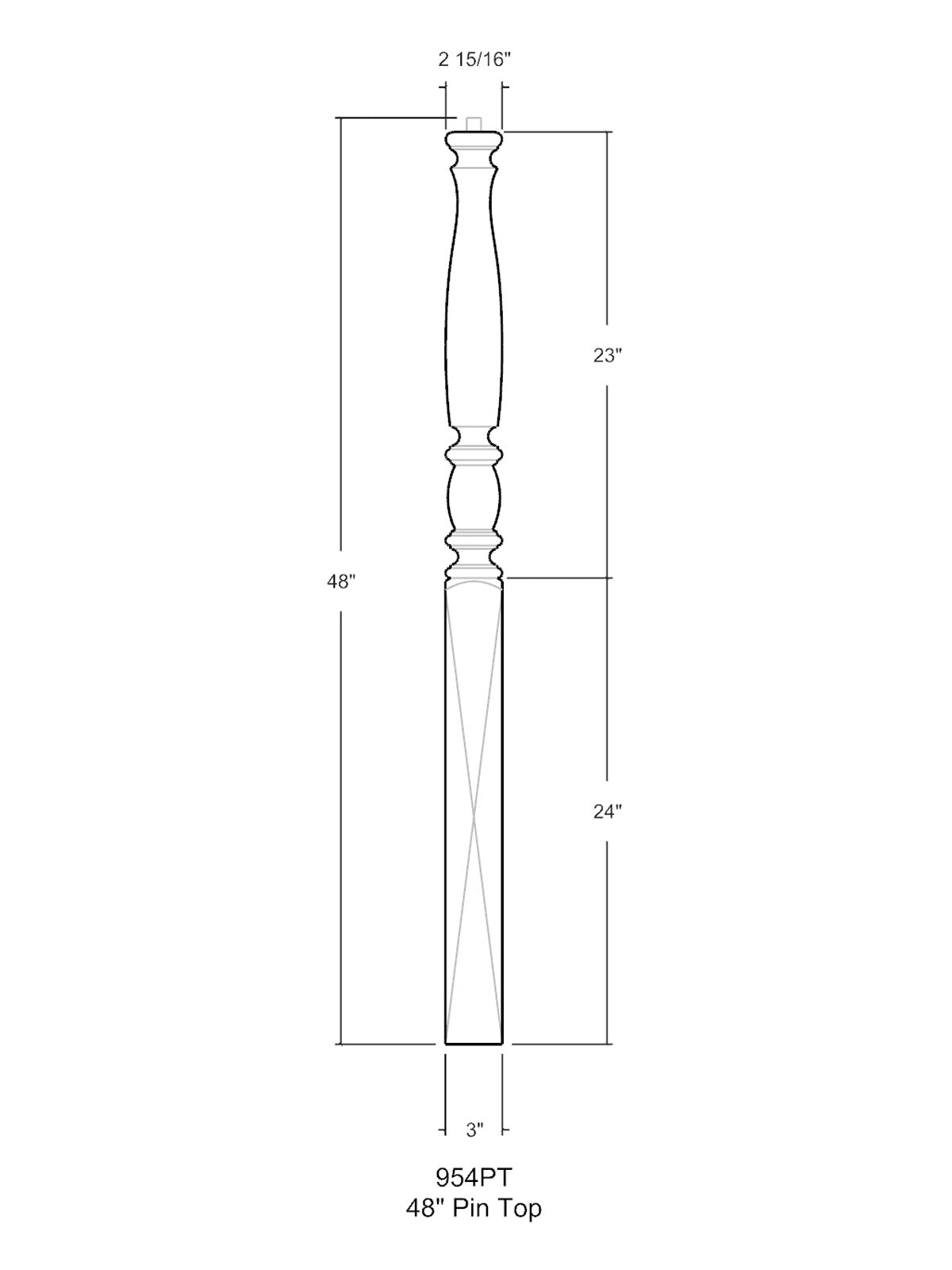 Bordeaux 954PT Pin Top Newel Post (3")