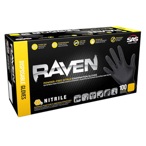 Raven Powder-Free Nitrile 7-Mil Black Disposable Gloves, 66518, Large (100 Gloves)