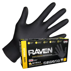 Raven Powder-Free Nitrile 7-Mil Black Disposable Gloves, 66518, Large (100 Gloves)