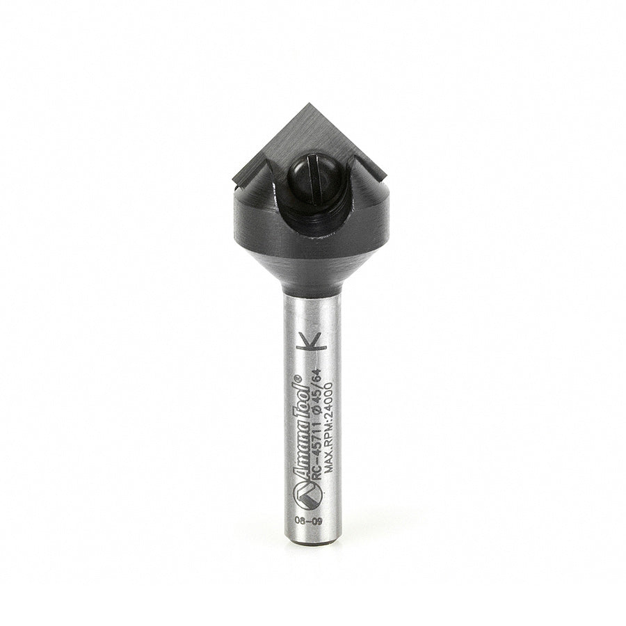 #option_RC-45711 In-Tech Insert Carbide V Groove 90 Deg x 11/16 D x 21/64 CH x 1/4 Inch SHK Single Flute Router Bit