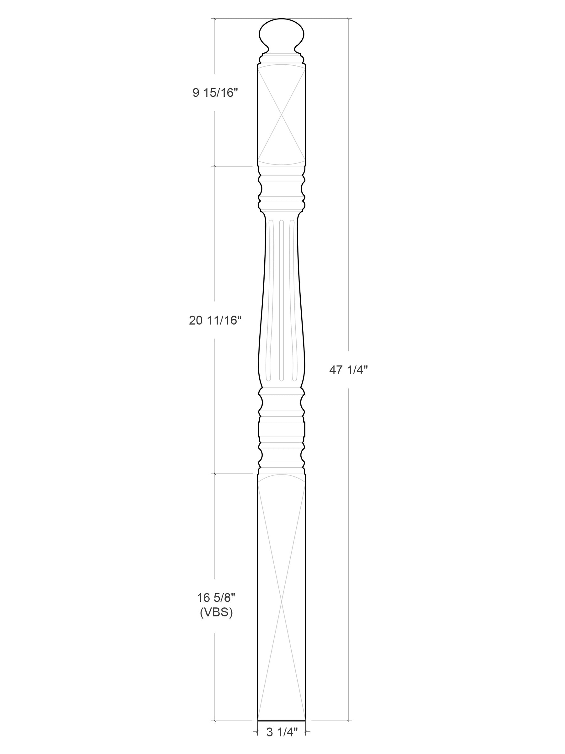 Williamsburg Post to Post Newel (Fluted)