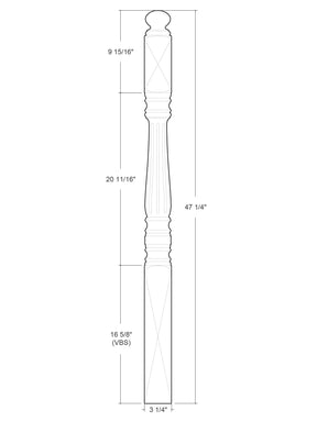 Williamsburg Post to Post Newel (Fluted)