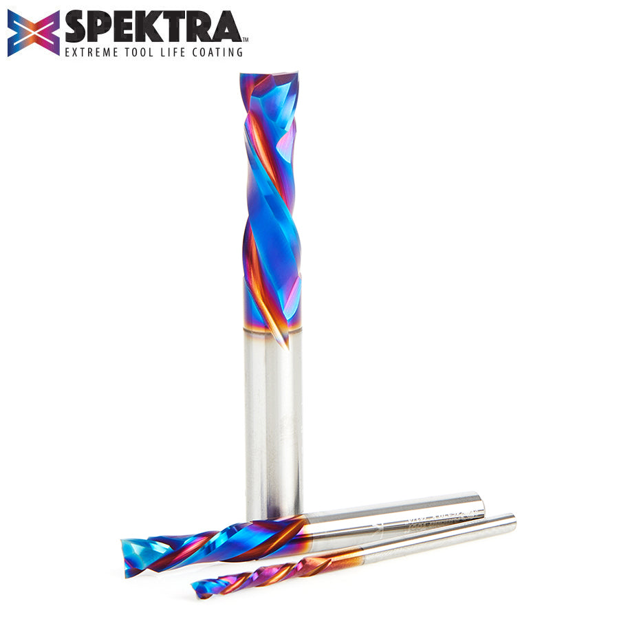 Amana Tool Solid Carbide Spektra™ Extreme Tool Life Coated Compression Spiral CNC Router Bits for MDF, Double Sided Laminate & Veneer Wood Composites