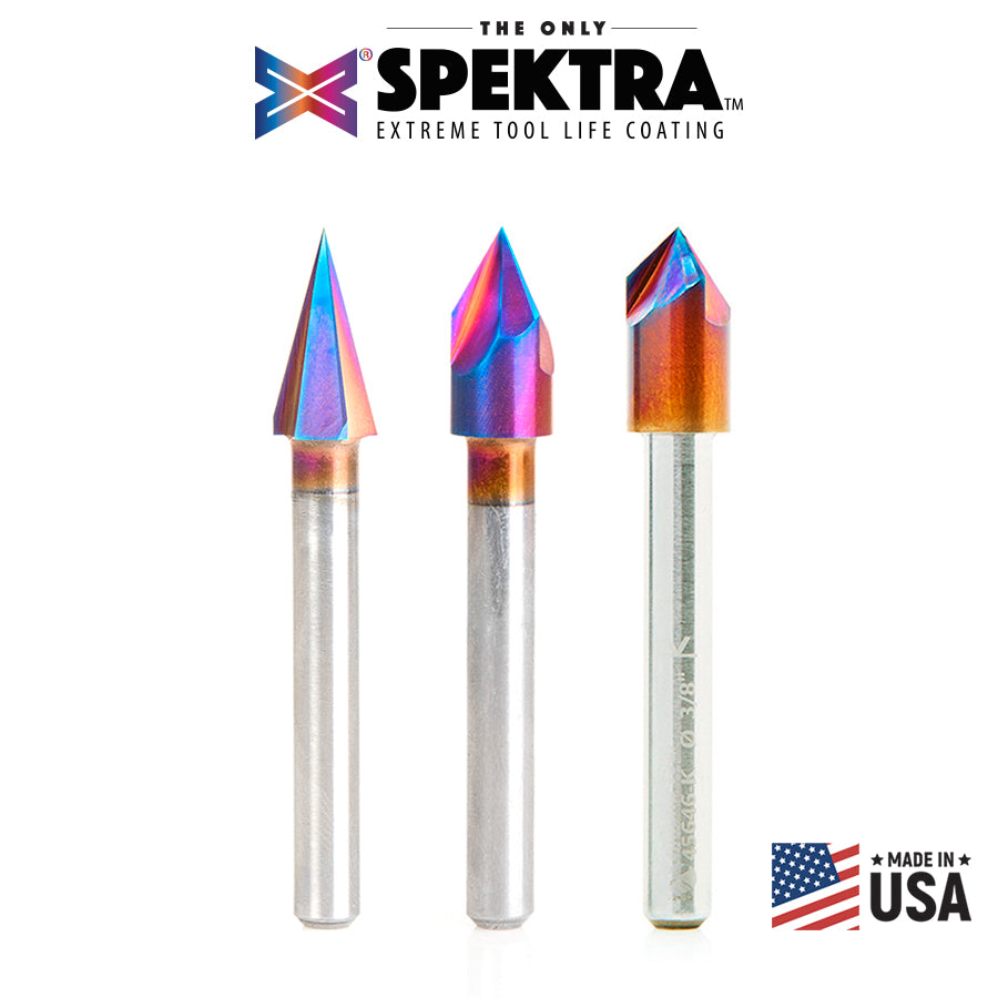 Amana Tool Solid Carbide Spektra™ Extreme Tool Life Coated V-Groove Signmaking & Lettering Router Bits