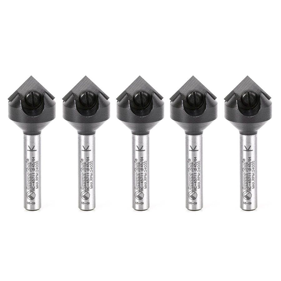 #option_RC-45711-5 5 Pack In-Tech Insert Carbide V Groove 90 Deg x 11/16 D x 21/64 CH x 1/4 Inch SHK Single Flute Router Bits