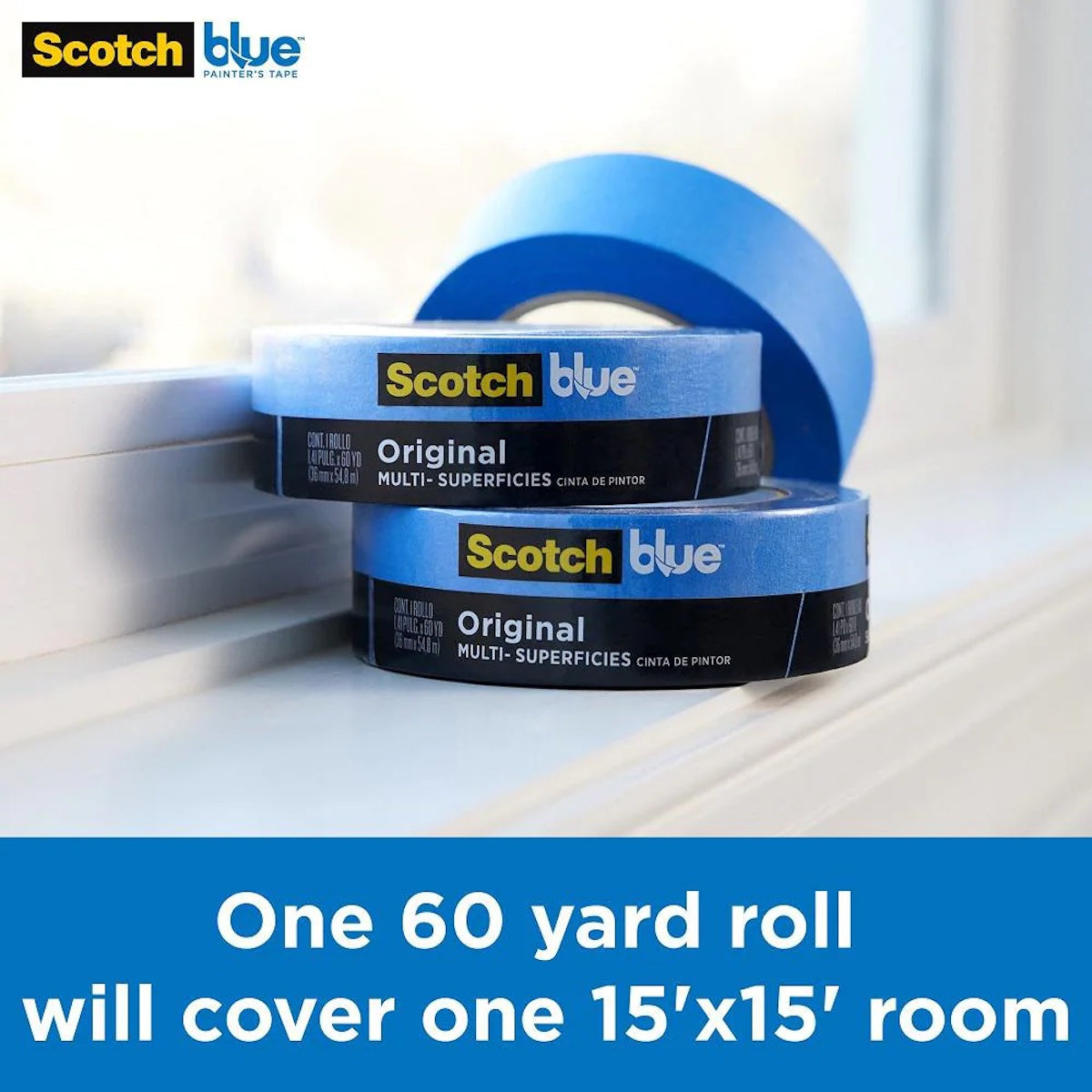 3M Scotch 2090 Blue Masking Tape-1 inch x 60 Yrd Roll